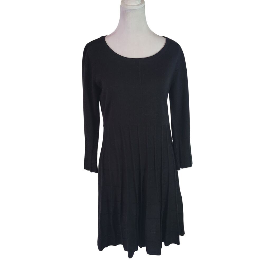 Calvin Klein Size M 3/4 Sleeve Knit Dress Black Window‎ Pane Design Skirt